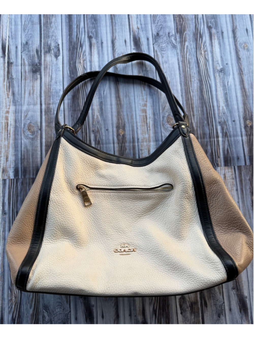 Coach Kristy Shoulder Bag In Colorblock Chalk black tan pebbled leather